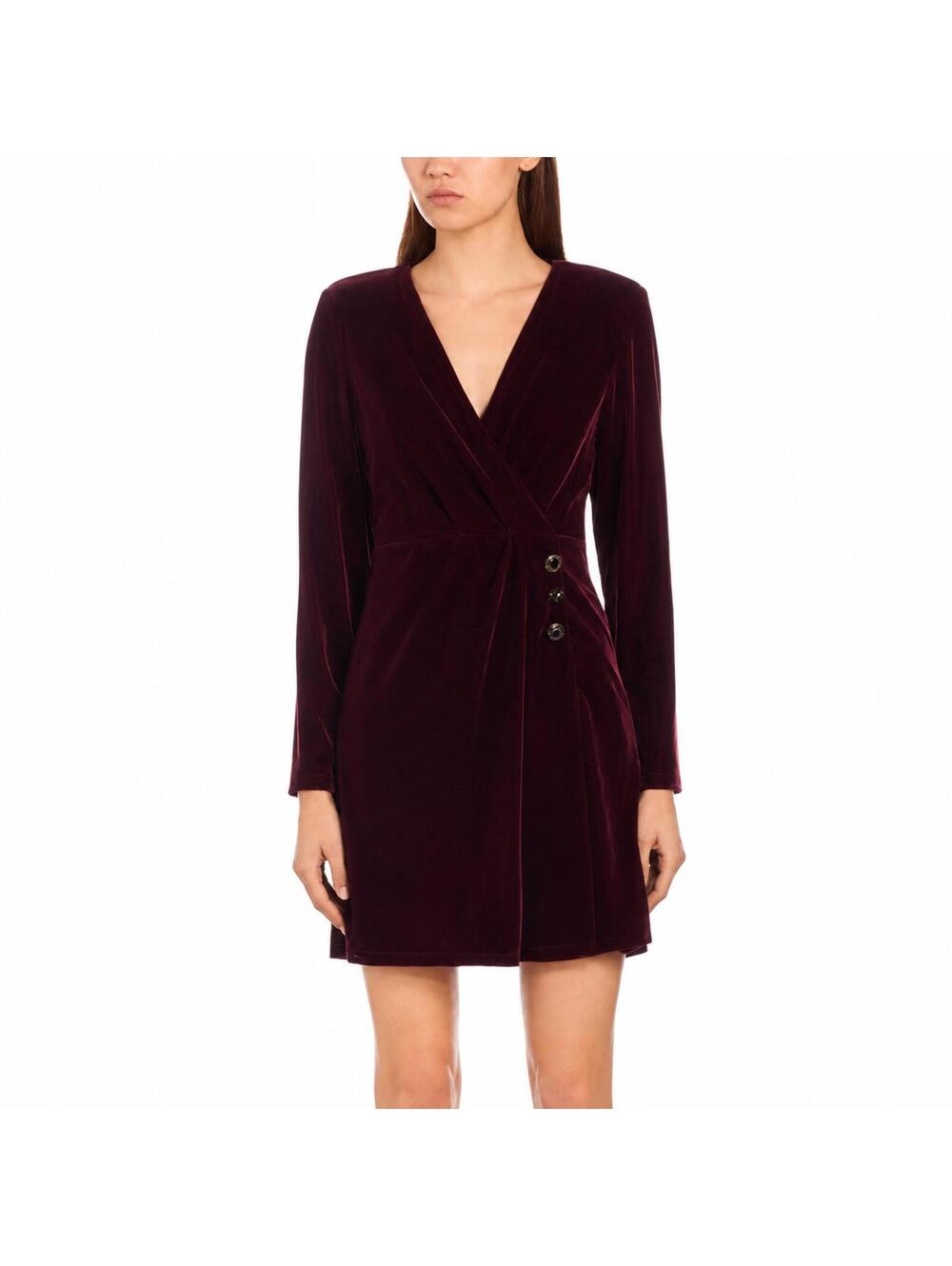 NWT The Kooples Velvet Faux Wrap Mini Dress US Small / FR 1 Burgundy